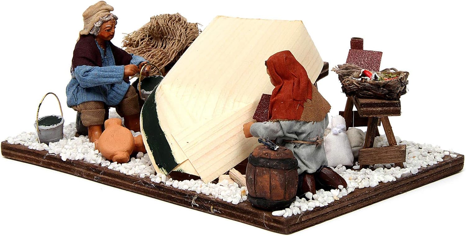 Holyart Fishermen with Boat, Neapolitan Nativity Figurine 10cm