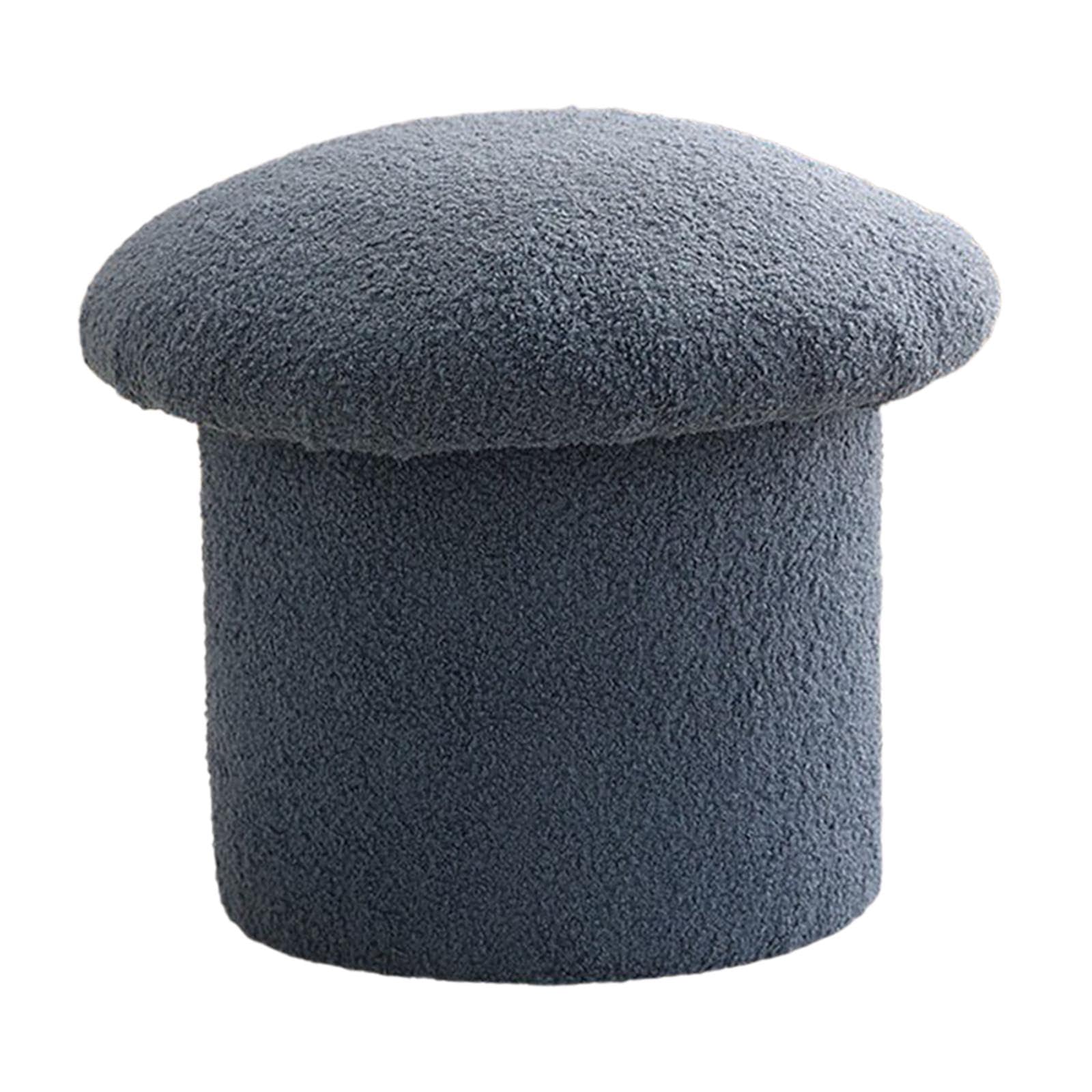 Tabouret pouf ottoman rond bleu taille S en mousse et bois