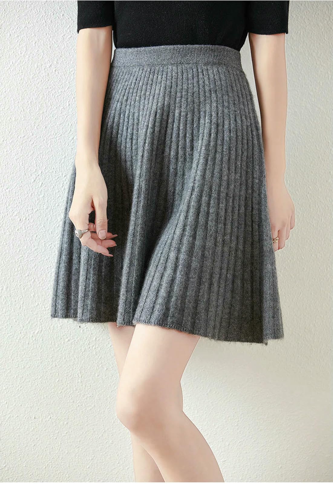 Rock Damen Rock Frauengestricker Minirock Herbst Und Winter Frauenmode Kleiner Regenschirmrock-Kamel-XL