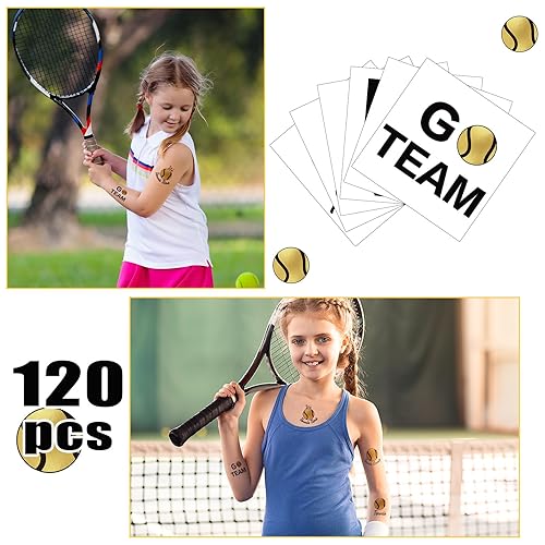Miniatura 7 de WILLBOND 120 tatuajes temporales de tenis para equipos de tenis, tatuajes faciales, regalo de equipo de tenis, deportes, impermeables, tatuajes