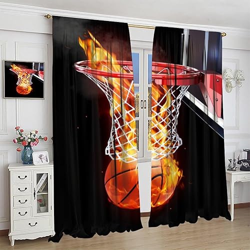 Vista 94 de Boys Sports Curtains Basketball Football Baseball Flame Pattern Printed Curtains Kids and Teenagers' Bedroom Living Room Blackout Curtains W42 * L54