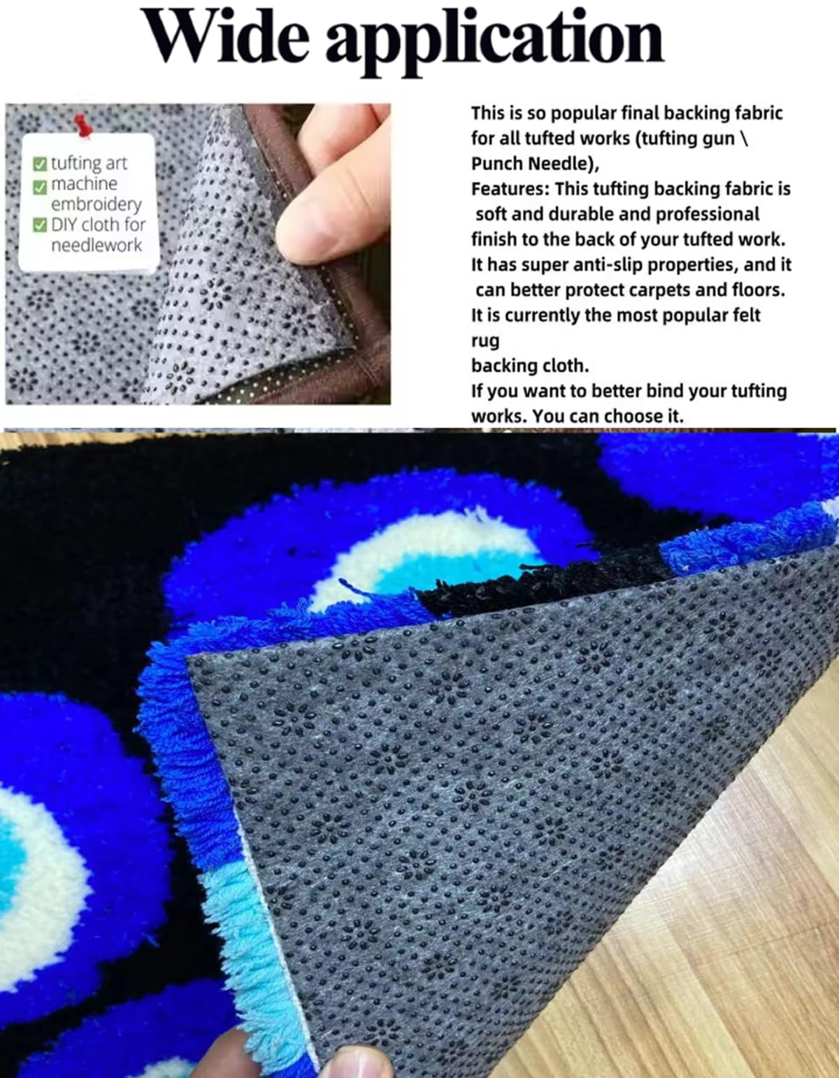 Filcowa tkanina podkładowa o grubości 1,4 mm do produkcji dywanów, antypoślizgowa konstrukcja, 100% tkanina poliestrowa, 180 x 180 cm, idealna do poduszek