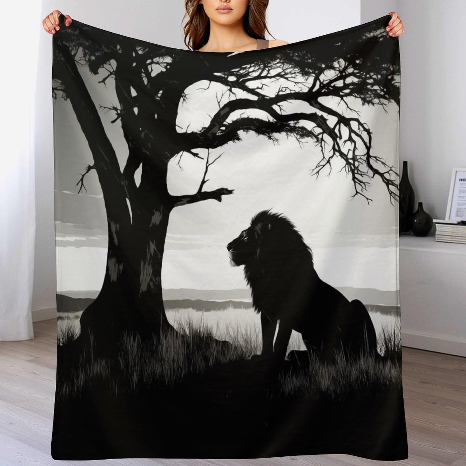 Couverture polaire lion : plaid de flanelle pour vos soirées cocooning sur le canapé