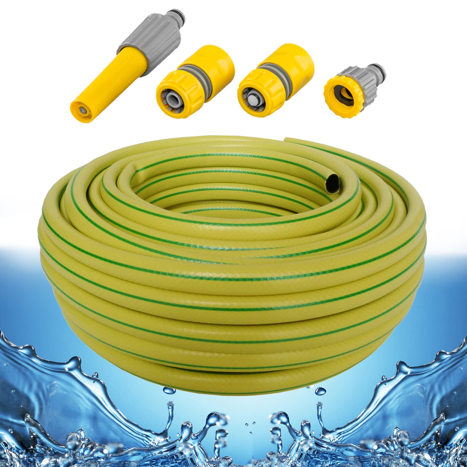 Gartenschlauch Wasserschlauch 3/4 Zoll 20m 30m 50m 4-teiliges Anschluss-Set Gelb Grün Schlauch (3/4 Zoll, 50m, Grün)