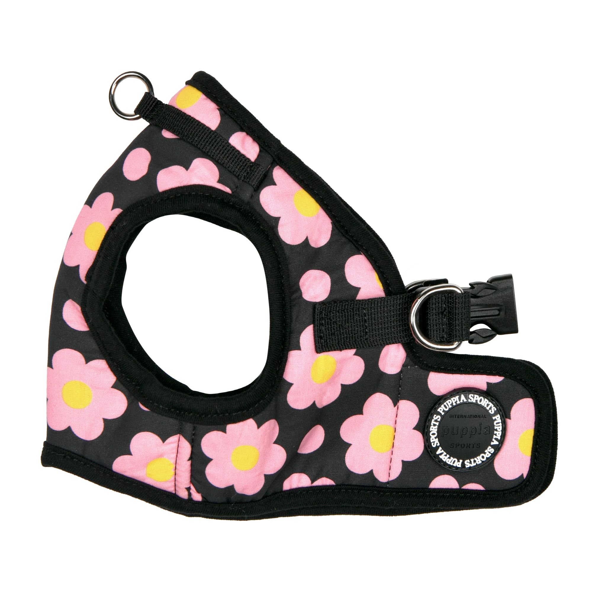 Puppia Bacopas Dog Vest Harness B (Step-in) Fashionable Flower Pattern Spring Summer Harness for Small and Medium Dogs, Black, Large