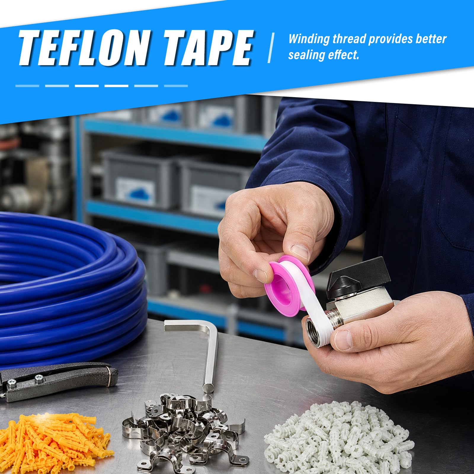 MEANLIN - Kit di linea ad aria compressa per sistema ad aria compressa da 30 m x 2,5 cm | Corredo blu della tubatura del compressore d'aria di 33M per la prova della perdita del negozio/garage & facile installare