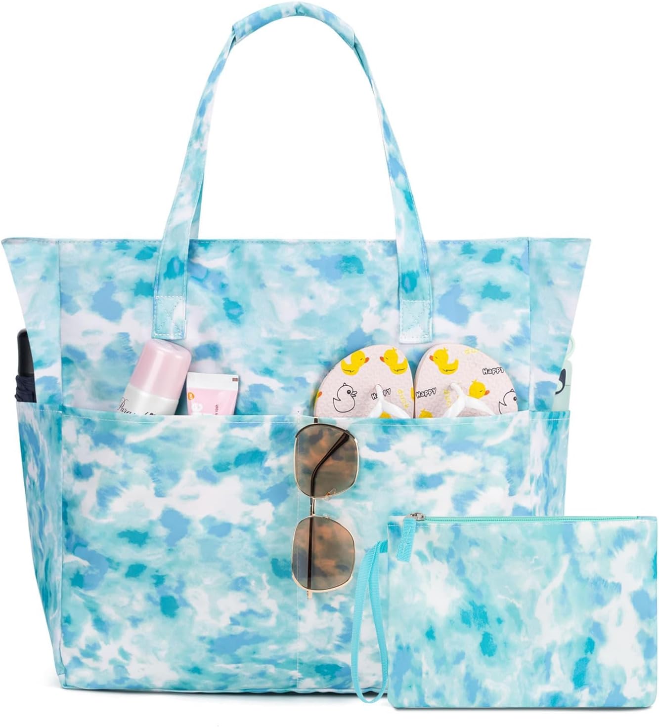 KABAQOO Extra Large Beach Bag Waterproof Sandproof Women Beach Tote with Zipper & Wet Compartment for Pool Gym Grocery Travel