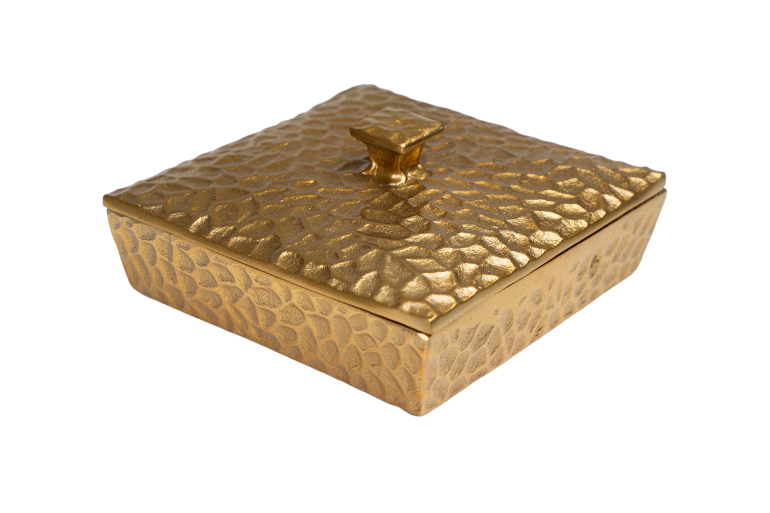 Boîte en aluminium doré martelé - Coffret déco salon design