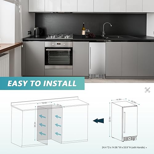 Miniatura 6 de EUHOMY Refrigerador de bebidas de 15 pulgadas, refrigerador de bebidas bajo mostrador para 127 latas con puerta de acero inoxidable, refrigerador de