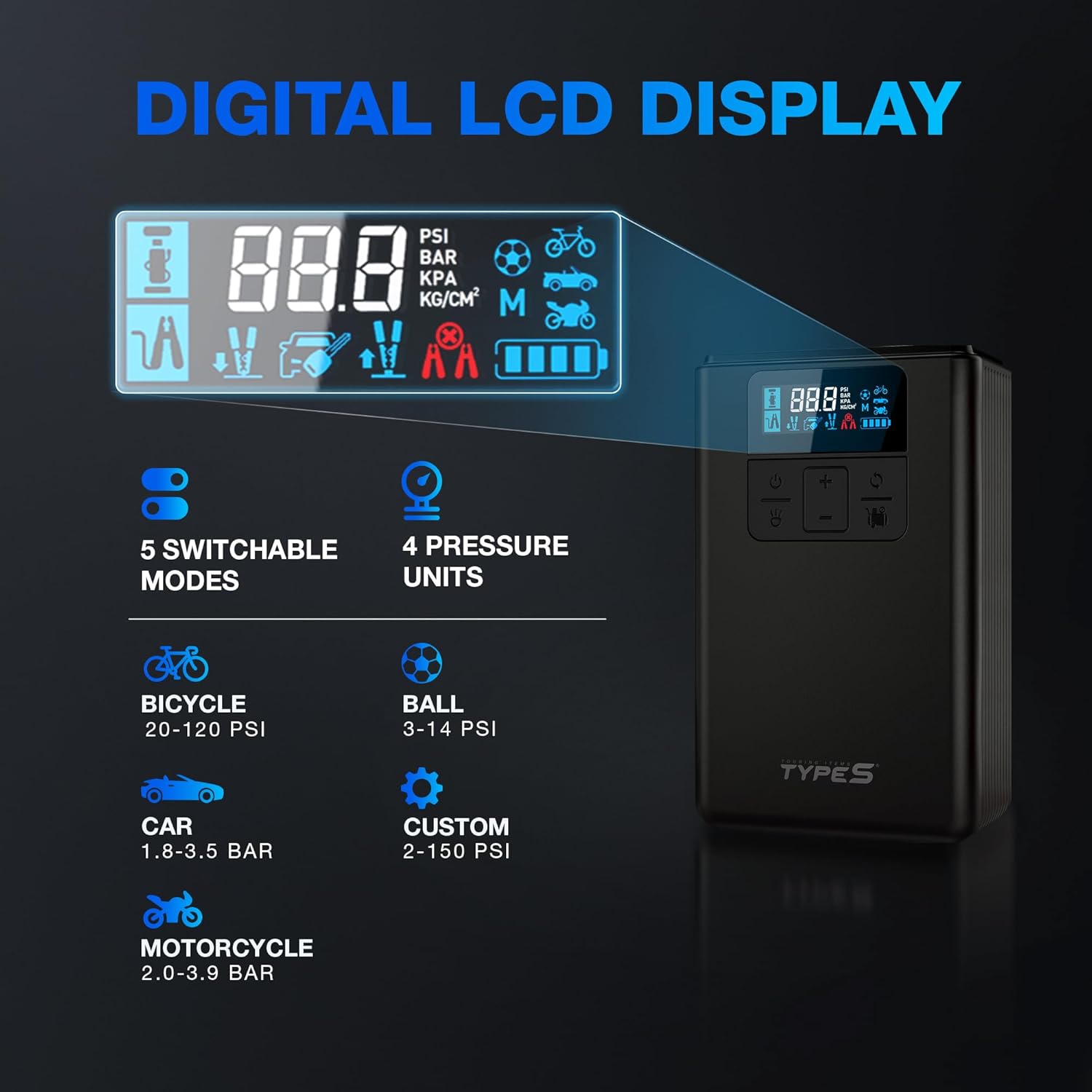 Type S Dynamic Flex DF10 12V Jump Starter with Air Compressor - Portable Car Jump Starter Tire Inflator, Up to 6.0L Gas 3.0L Diesel, Intelli-Step LCD, and LED Floodlight