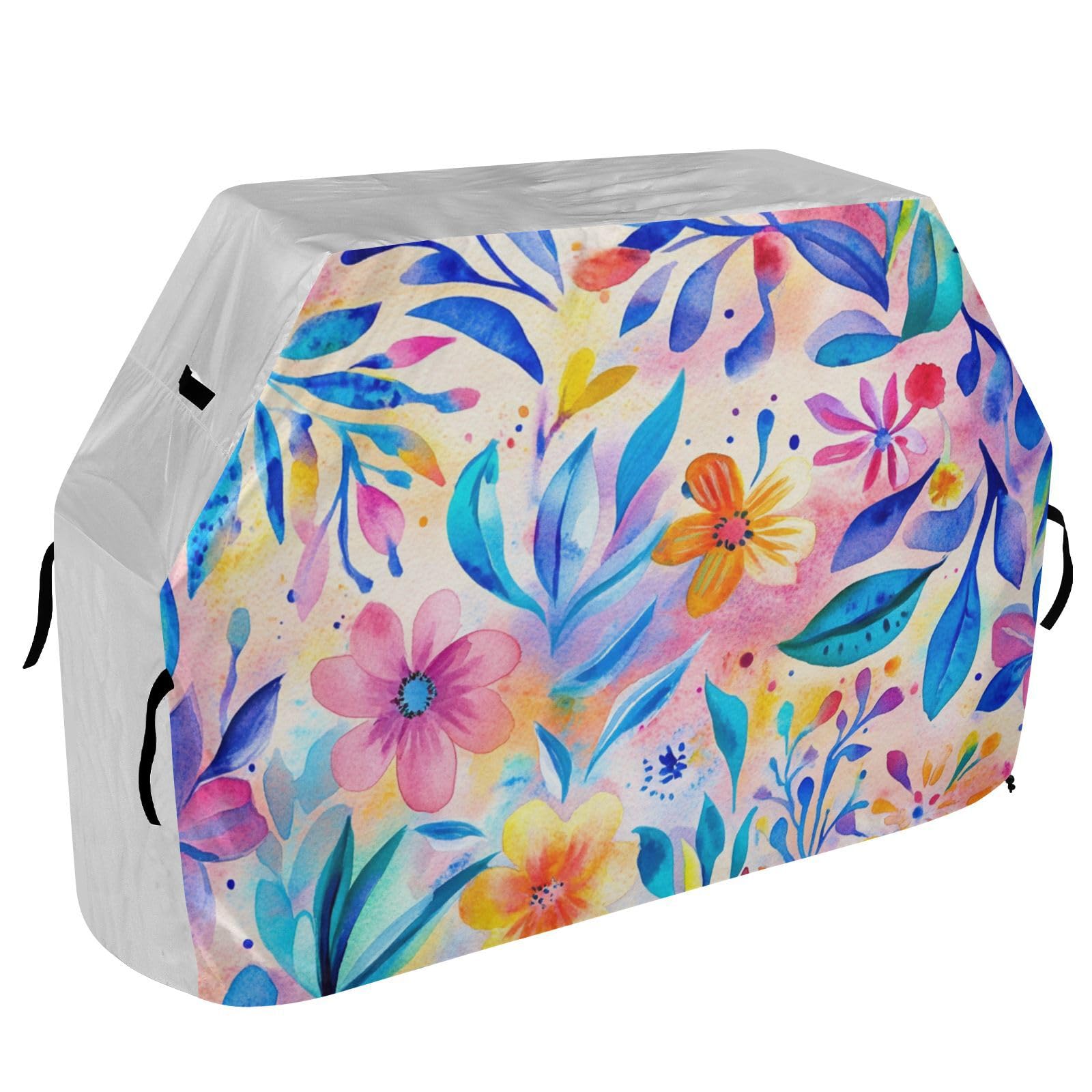 Kolorowy boho kwiatowy pokrowiec na grilla na patio 150 cm wodoodporny wytrzymały odporny na rozdarcie odporny na blaknięcie materiał pokrowiec na grilla z regulowanym sznurkiem na kurz i wiatr