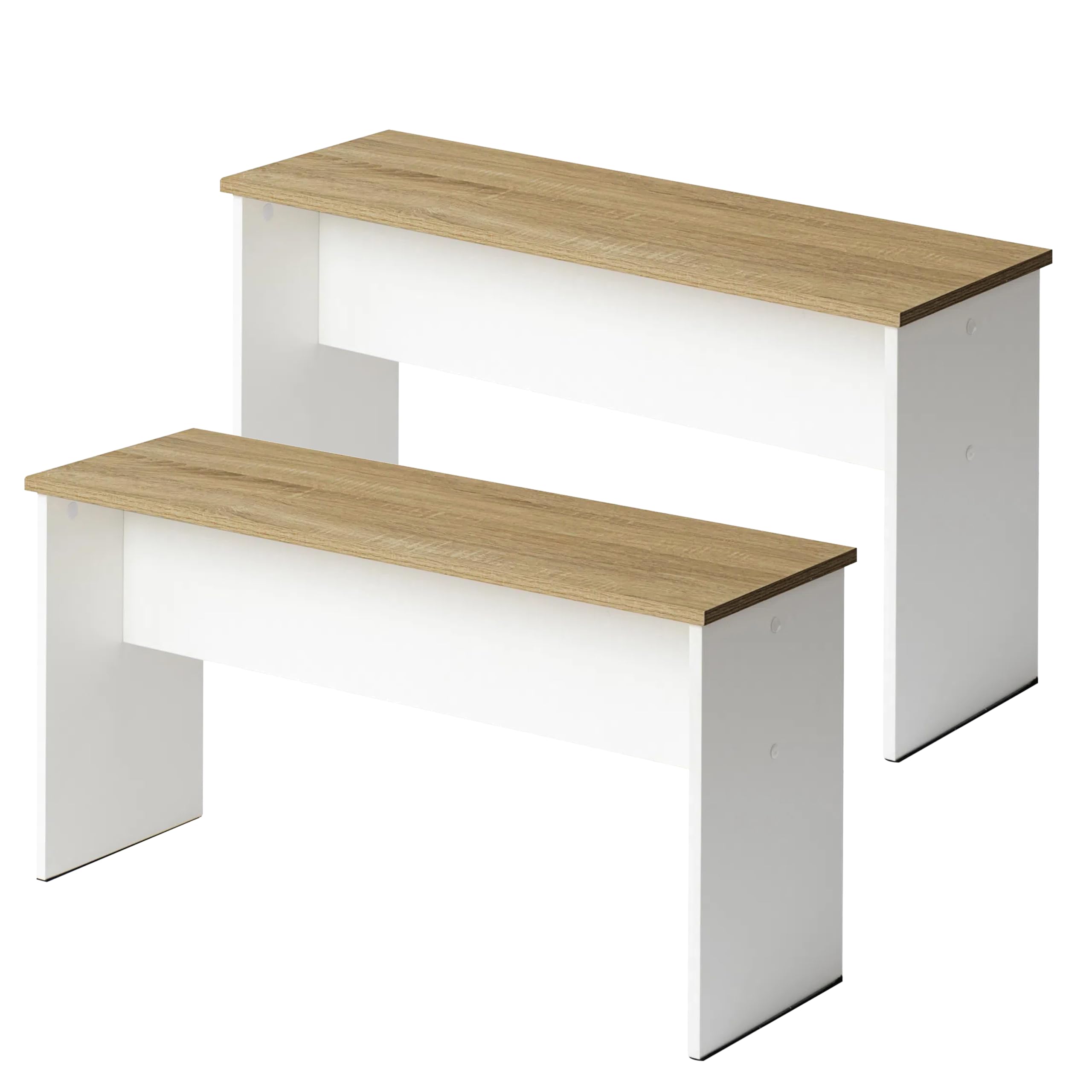 Set di 2 panchine per tavolo da pranzo, panchine da cucina, panca da tavolo da pranzo, 90 x 30 x 45 cm, panca in legno, camera da letto o cucina, rovere + bianco