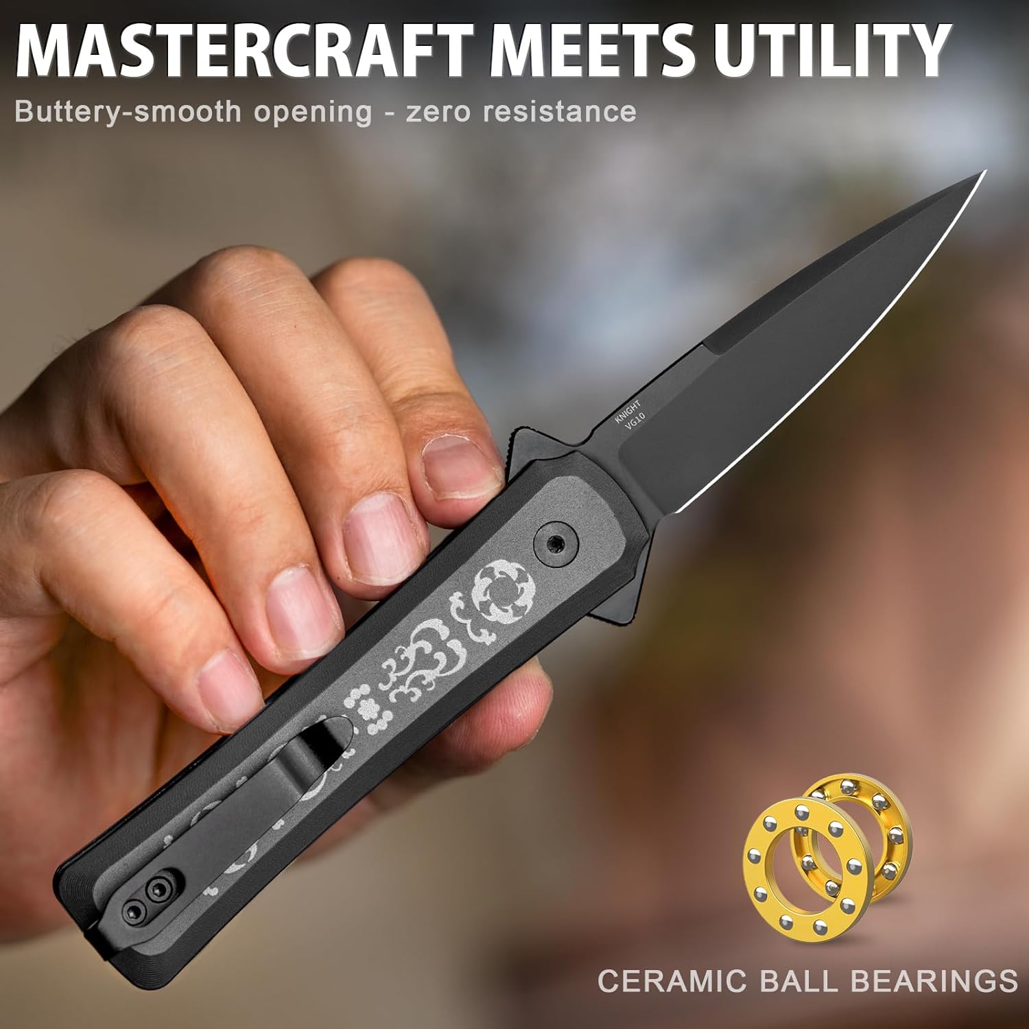 LOTHAR KNIGHT Folding Pocket Knife for Men, 2.9 inch pocket knife with Clip, VG10 Steel Blade Assisted Flipper Button Lock Opening, EDC Utility Knife with Aluminum Handle, Cool Slim knife Gifts for Men Women (Black)