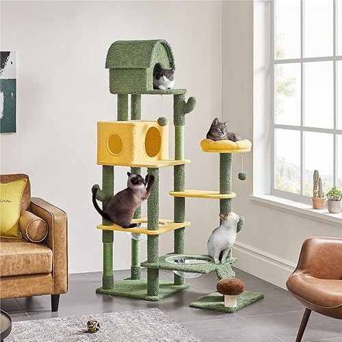 Miniatura 2 de Yaheetech Árbol de cactus para gatos, torre para gatos con temática de oasis de 68.5 pulgadas de alto para gatos de interior, casa de juegos