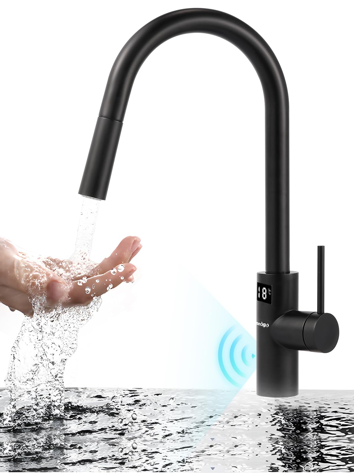 Touchless Kitchen Faucet with 39.3" Extra Long Pull Down Sprayer Kitchen Sink Faucet Spot Free Pull Out Motion Sensor Faucet for Kitchen for RV, Bar, Commercial(Black)
