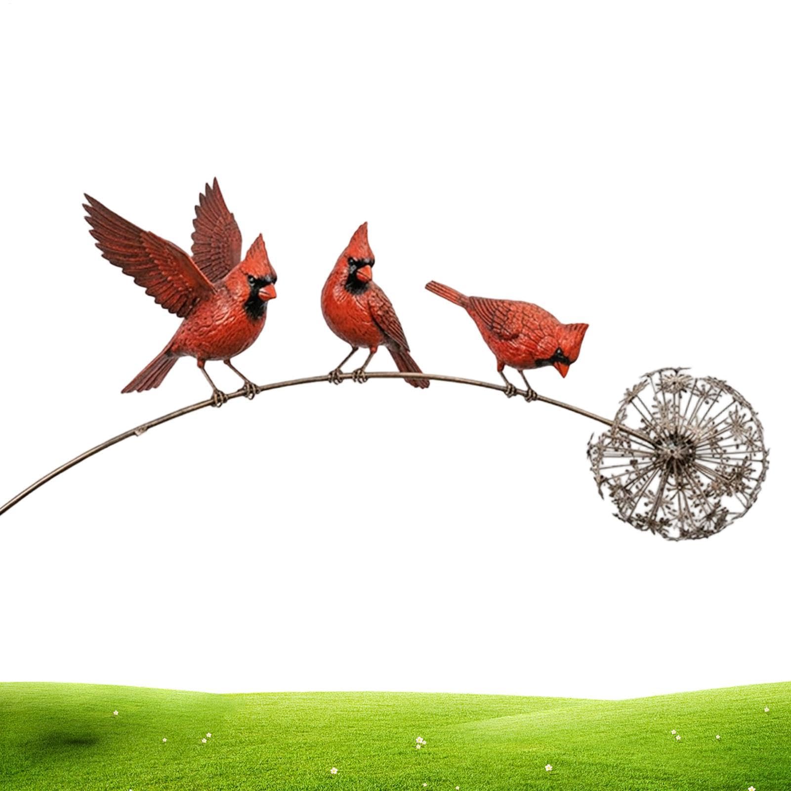 Estacas de jardín de metal con aves en rama para decorar patios y porches rústicos