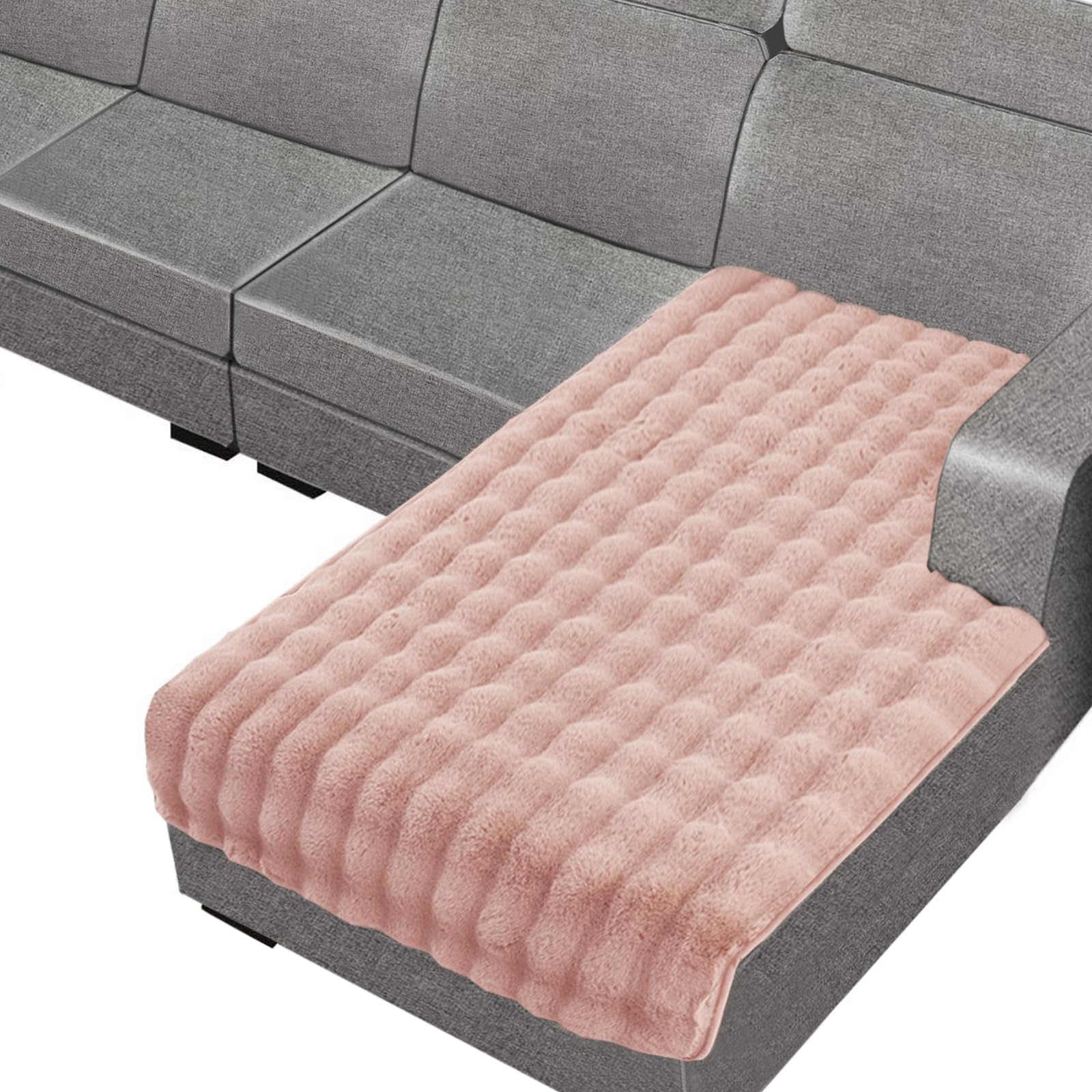 Rabbit Plush Sofa Cover 1 2 3 Seater, Sofa Slipcover Corner L Shape Thick Warm Couch Protector Anti-slip Caravan Seat Cushion Covers for Kids, Pets (Pink,120×160cm Open-Forked)