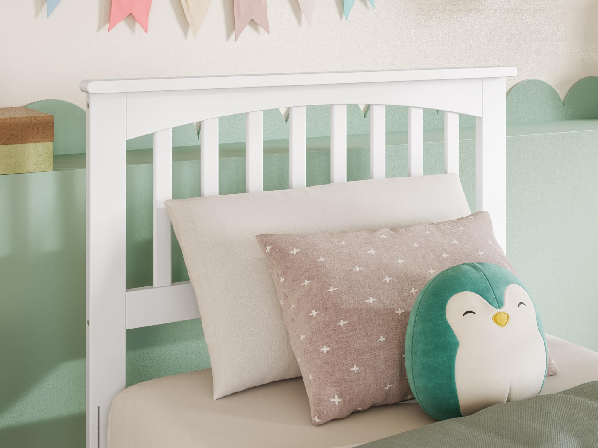 AFI Mission Twin Size Headboard with Attachable Charger in White