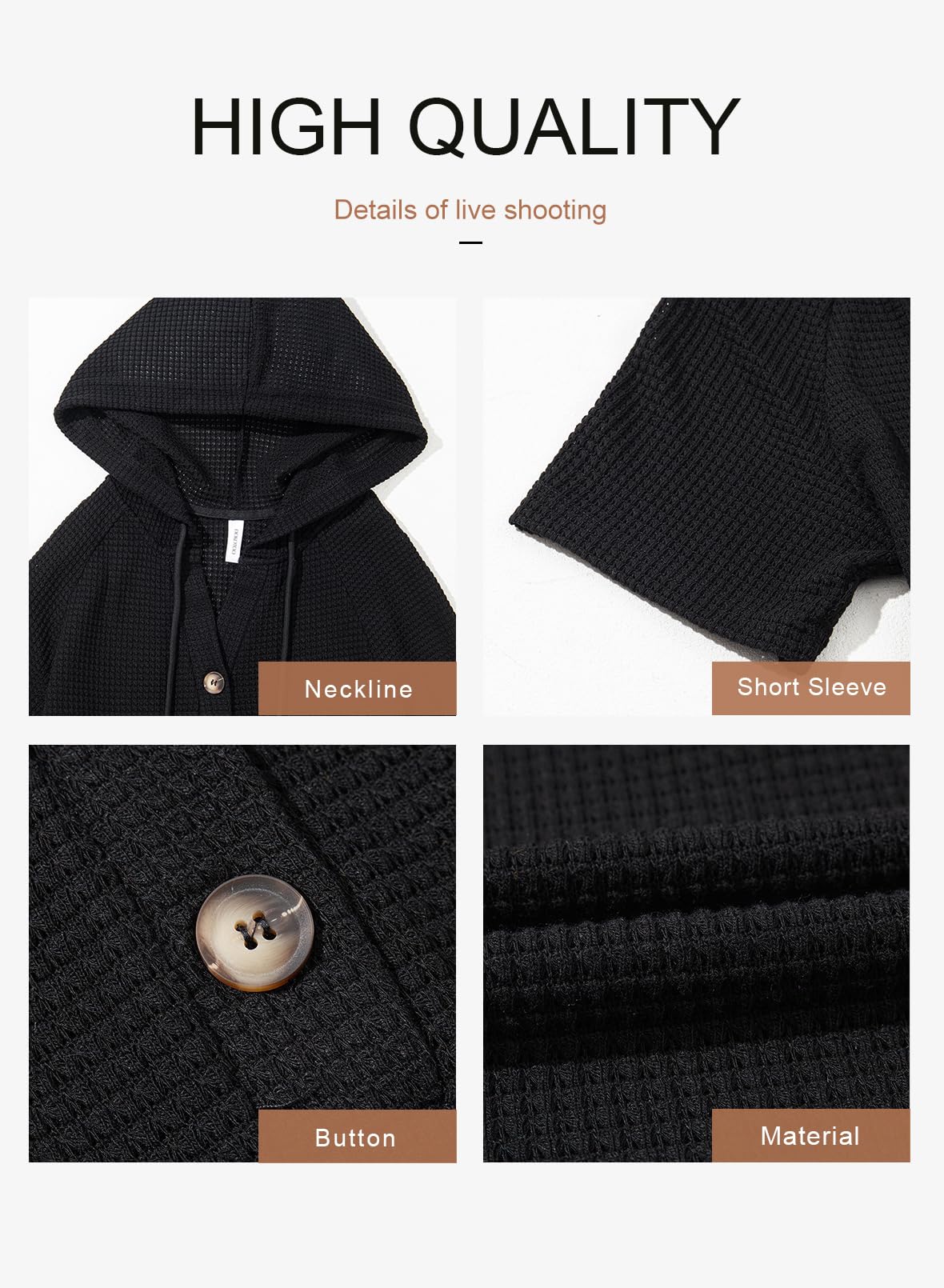 Dokotoo Damen Sommer Hoodie Oberteile Waffel Kurzarm Kapuzenpullover Tunika Oberteil Pullover Kordelzug Sweatshirt Einfarbig Sweatshirts Frauen Lässig Tops T-Shirts S-XXL