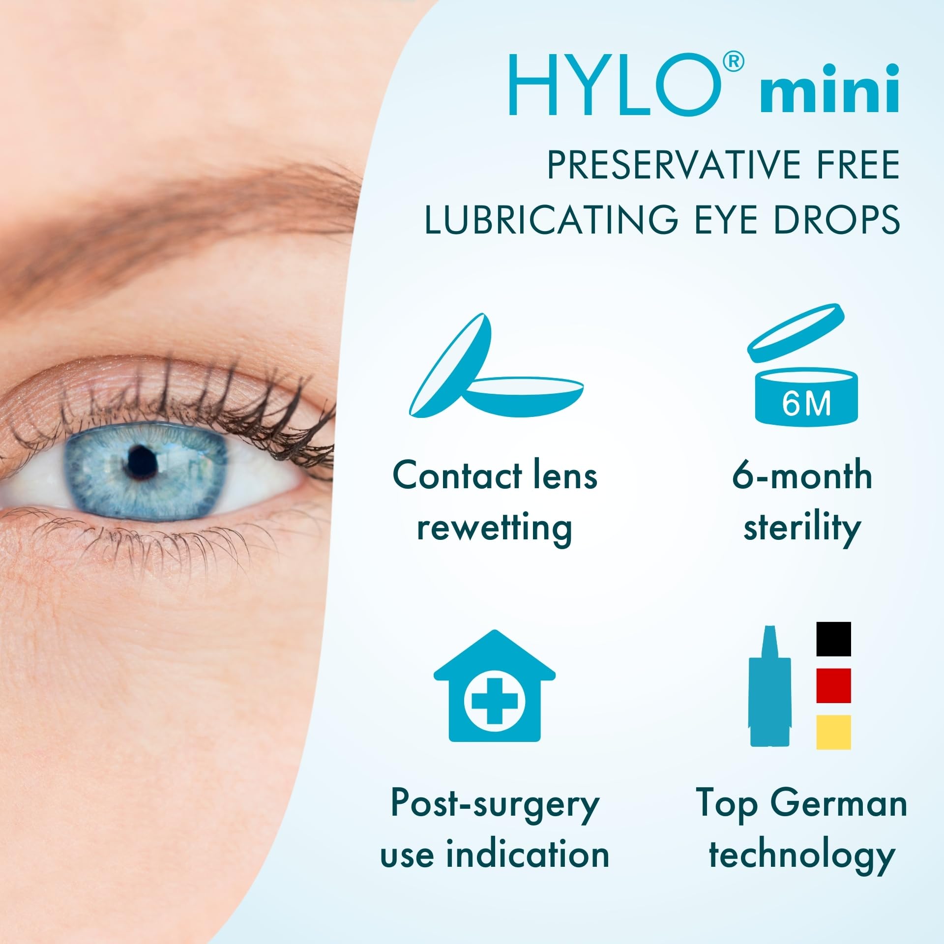 CandorVision HYLO® mini Preservative-Free Lubricating Eye Drops (150 Drops, 5ml), Immediate Long-lasting Dry Eye Relief, High Quality Sodium Hyaluronate, 6-Month Sterility, Contact Lens Compatible - 3