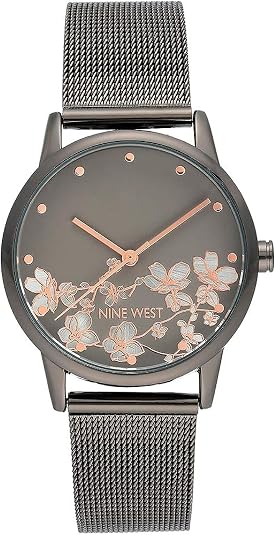 Nine West Women's Floral Dial Mesh Bracelet Watch