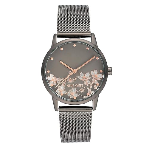 Nine West Women's Floral Dial Mesh Bracelet Watch