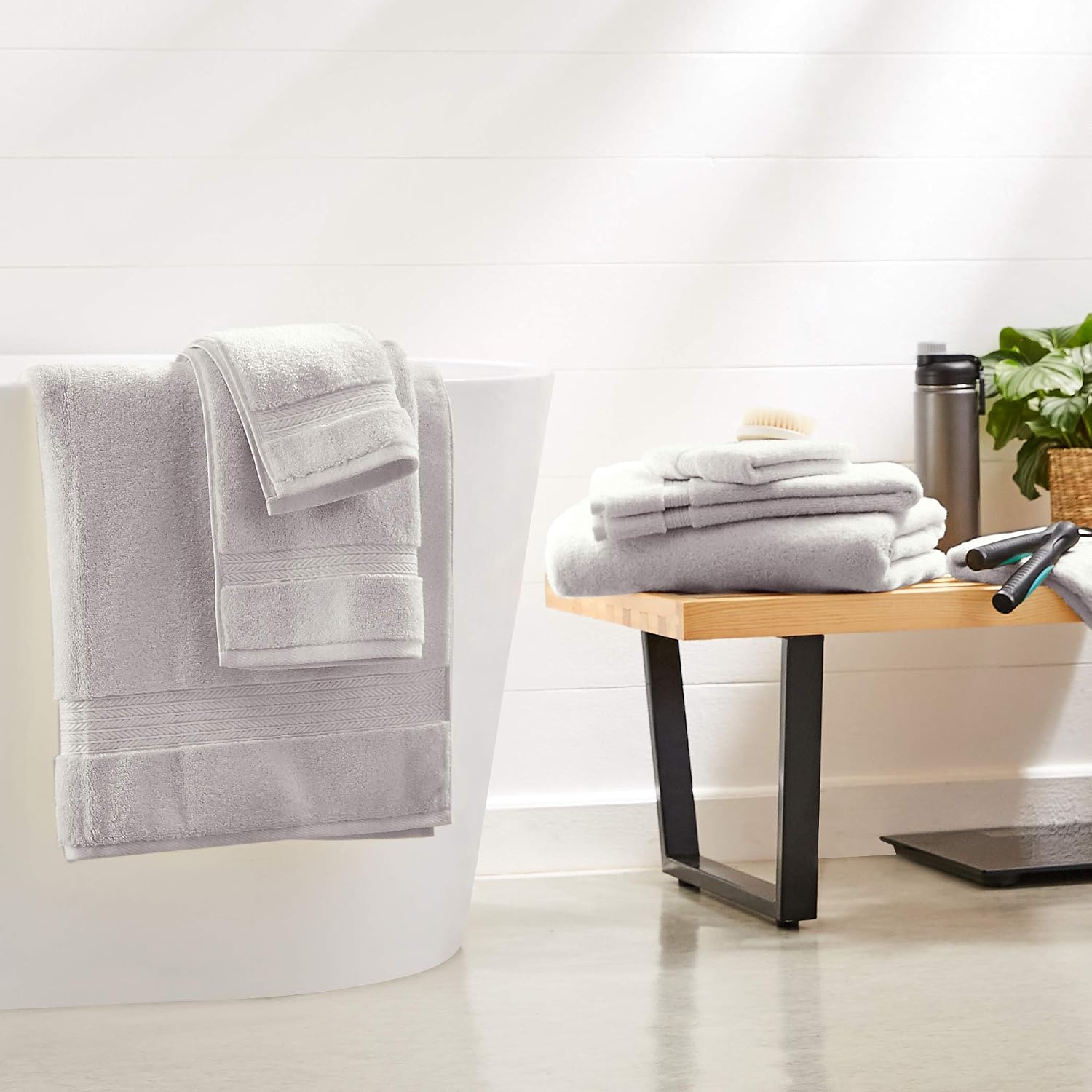 Amazon Basics Luxury Performance Towel Set - 6-Piece Set, Flannel Gray