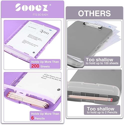 Miniatura 3 de Sooez - Sujetapapeles de documentos clínicos con almacenamiento, sujetapapeles de plástico resistente, de alta capacidad, con soporte para bolígrafo