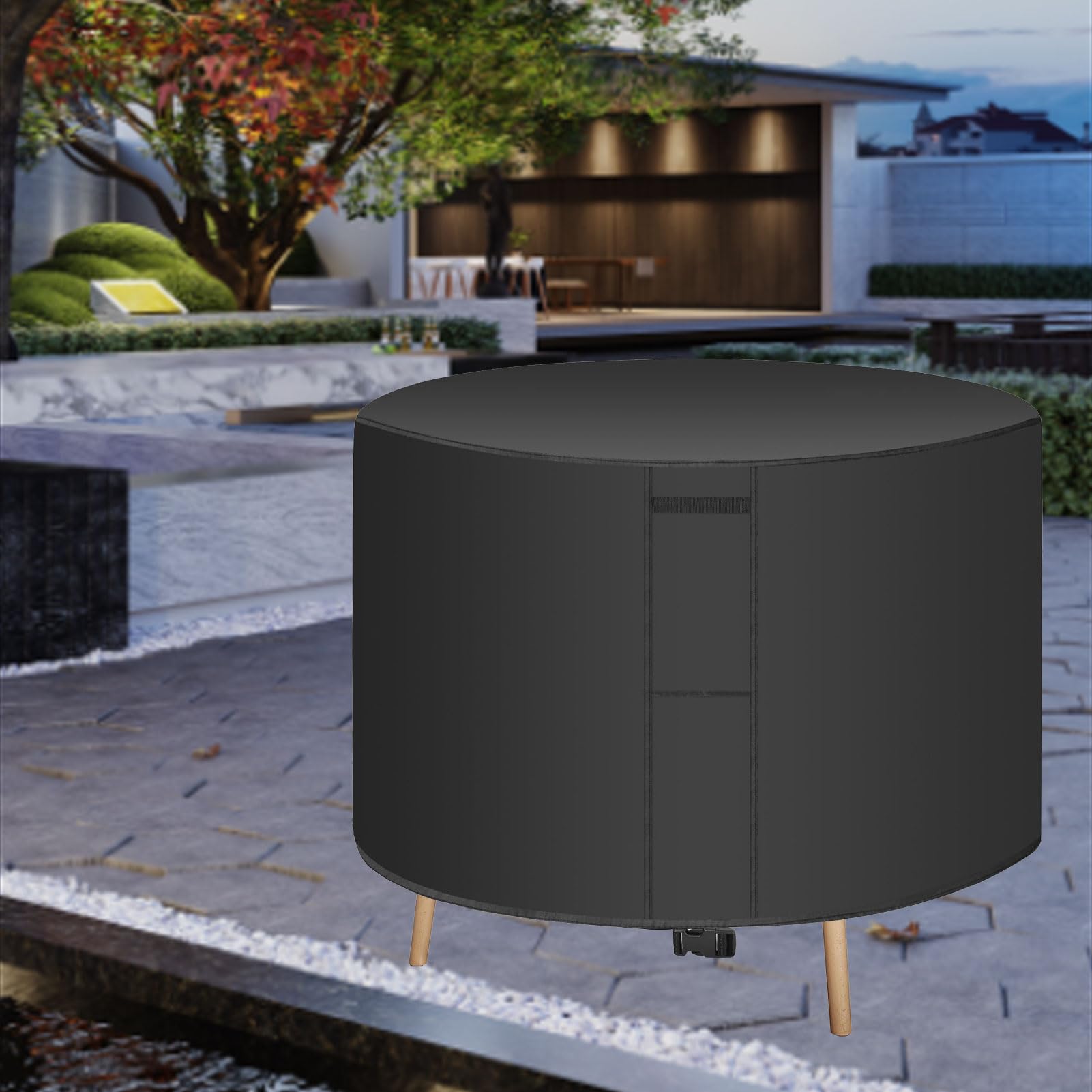 Copertura per tavolo rotondo da 180 cm, copertura protettiva impermeabile 420D con griglie di ventilazione, ideale per giardino, patio e esterni, protegge la pelliccia