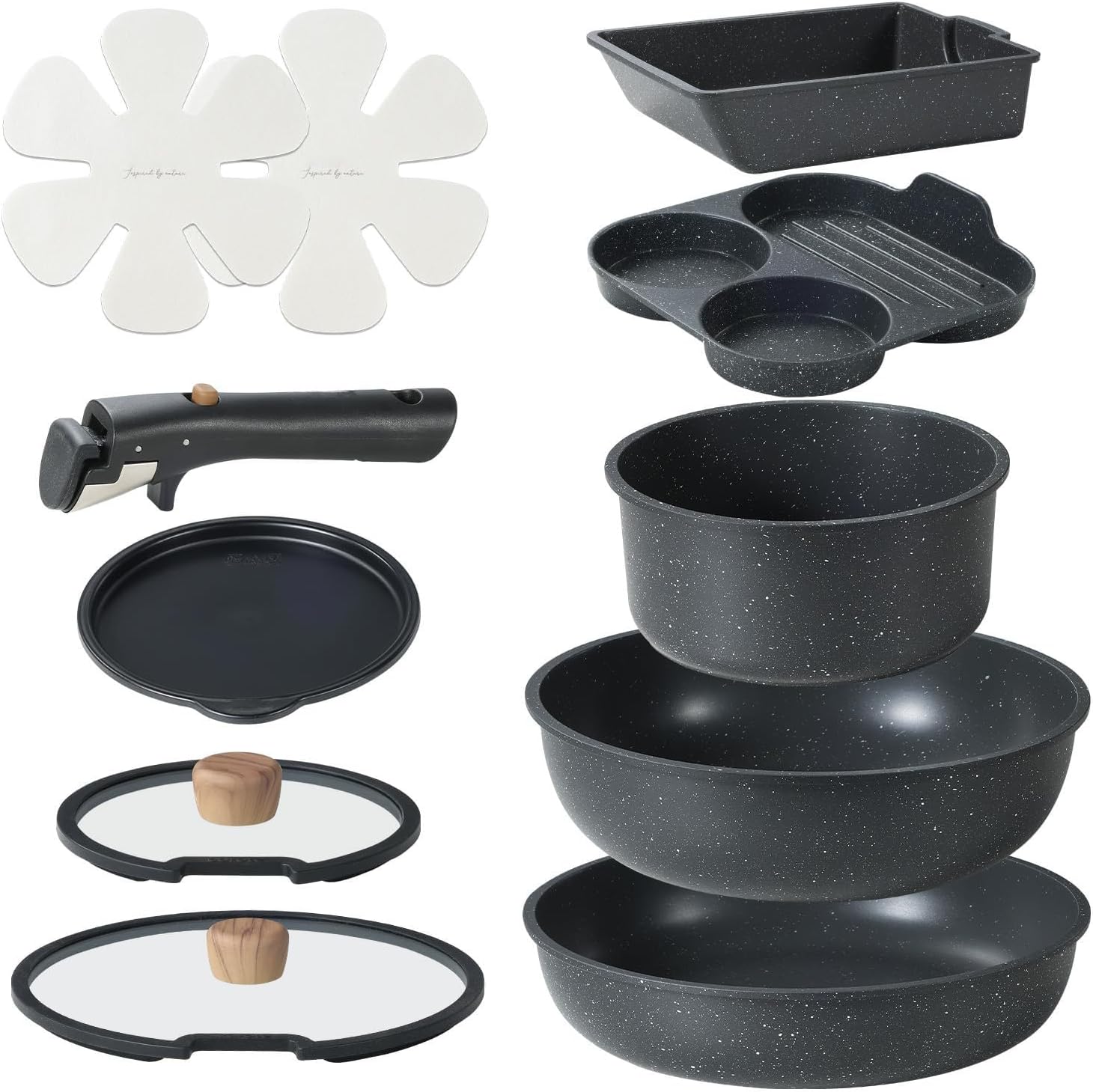 フライパン セット 11点 IH&middot;ガス火対応 PFOAなどの有害物質不使用 5層構造 鍋セット 卵焼き 仕切りフライパン 取っ手のと