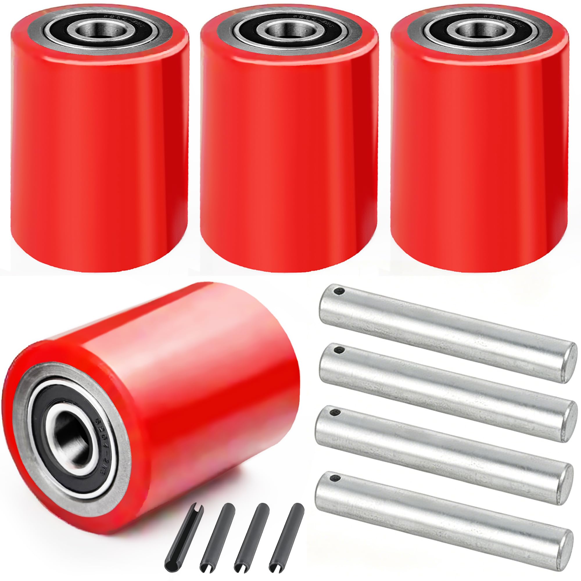 Pallet Jack Load Wheels Replacement Kit 3"x3.75" (Red,2 Pair)