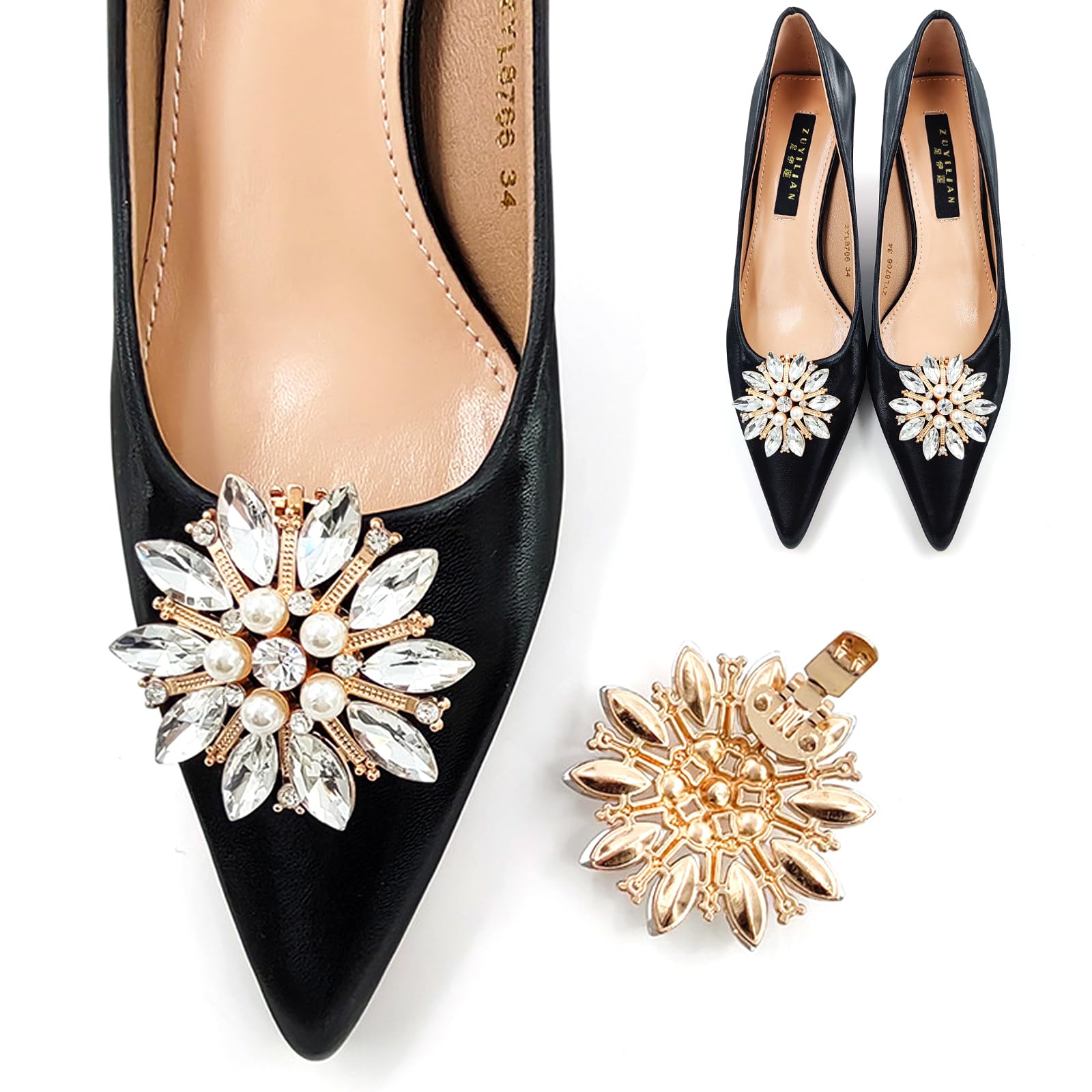 TYXHXTF 6 Piezas Clips para Zapatos, Mujer Clip Hebilla de Zapatos, Clip de Zapato de Pedrería Desmontable de Cristal, para Las Mujeres,Boda,Prom,Fiesta,Tacones Altos