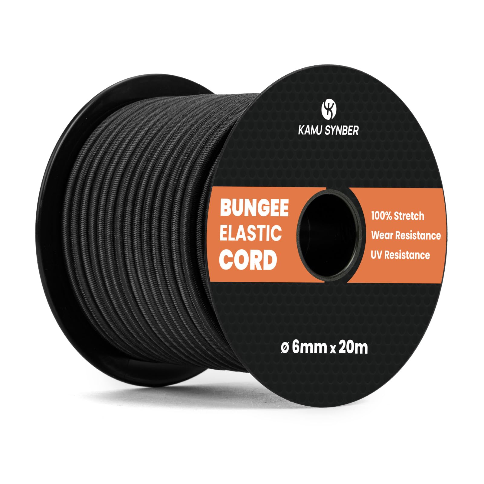 Kamu Synber Bungee Cord 6mm x 20m Elastic Shock Cord Bungee Rope for Tarpaulin Kayak, Tie Down, Camping, Black