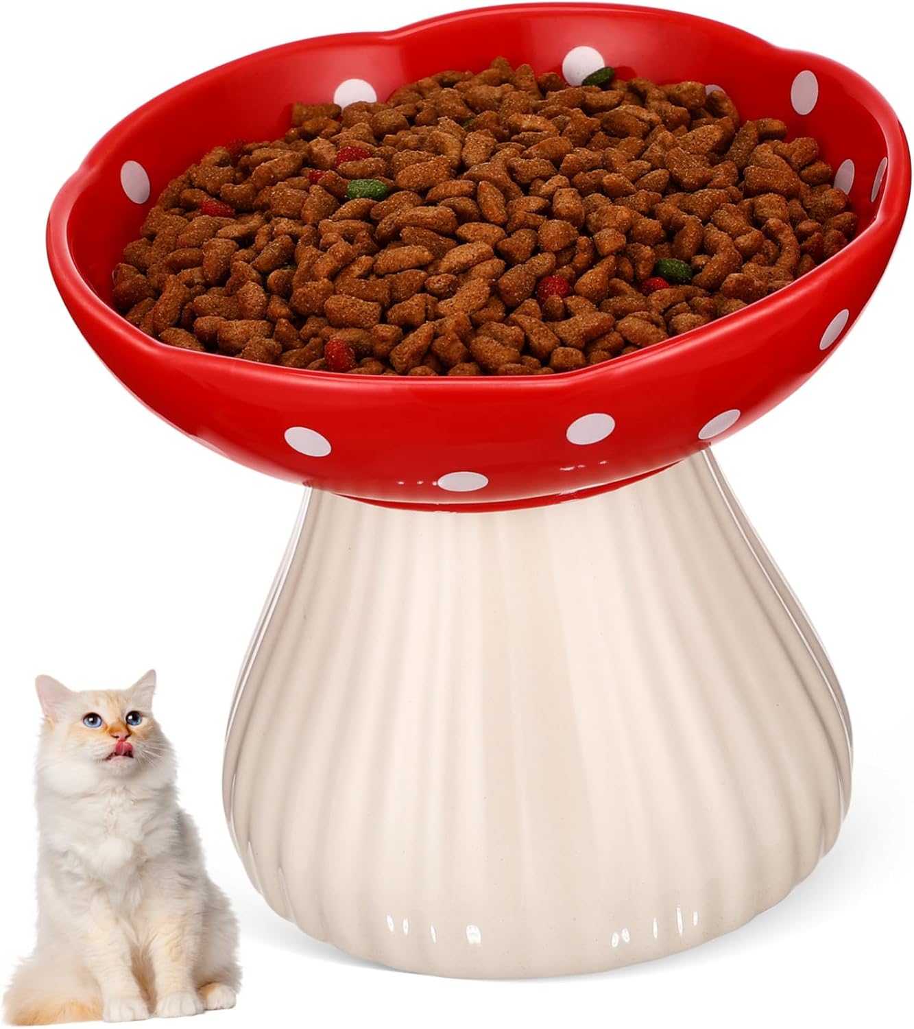 Didiseaon Elevated Cat Bowl Ceramic Cat Food Bowl Raised Bowl Pet Food Bowl Mushroom Shaped for Puppy
