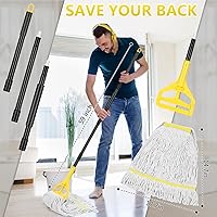 Vista 6 de Beyoco Trapeador industrial de algodón industrial resistente con mango largo, trapeador húmedo de cuerda de extremo con bucle para el hogar, garaje