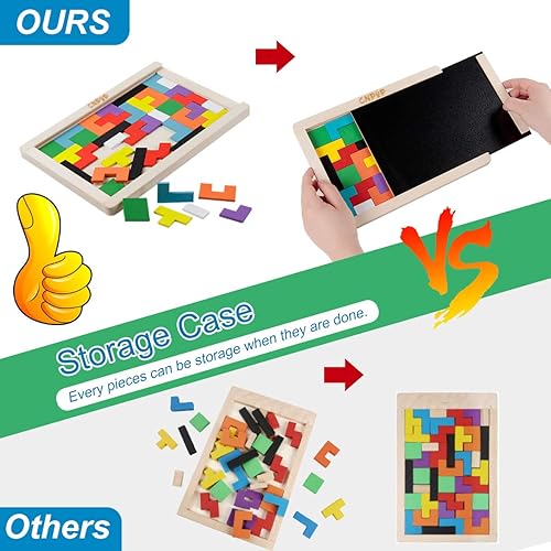 Miniatura 2 de Rompecabezas de bloques de madera juguete de rompecabezas de Tangram colorido con funda de almacenamiento bloques rusos 3D regalo educativo STEM