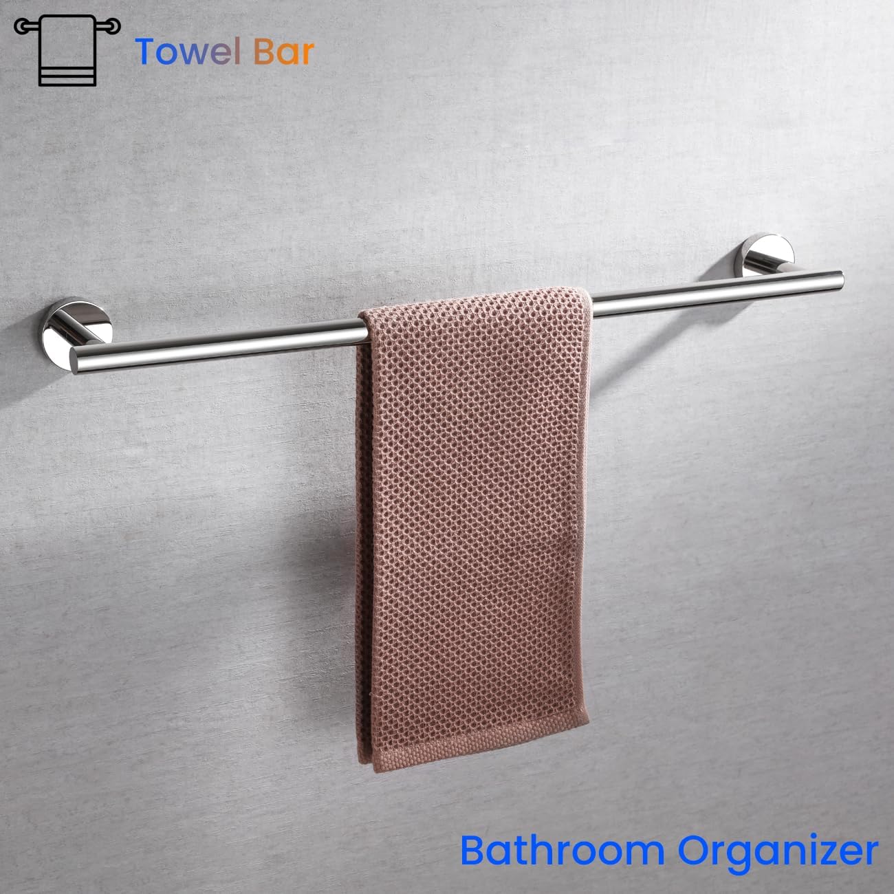 Miyili 24 Inches Towel Bar for Bathroom Kitchen Hand Towel Holder Hanger SUS304 Stainless Steel Wall Mount Polished Steel, A01C60A