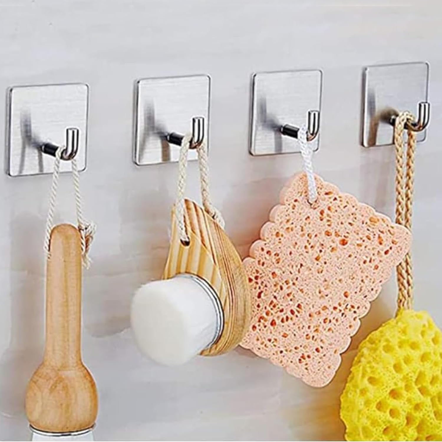 Rise age Adhesive Hook Waterproof Shower Hooks No Drill Shower Hanger for Hanging Loofah Towels Robes Stainless Steel