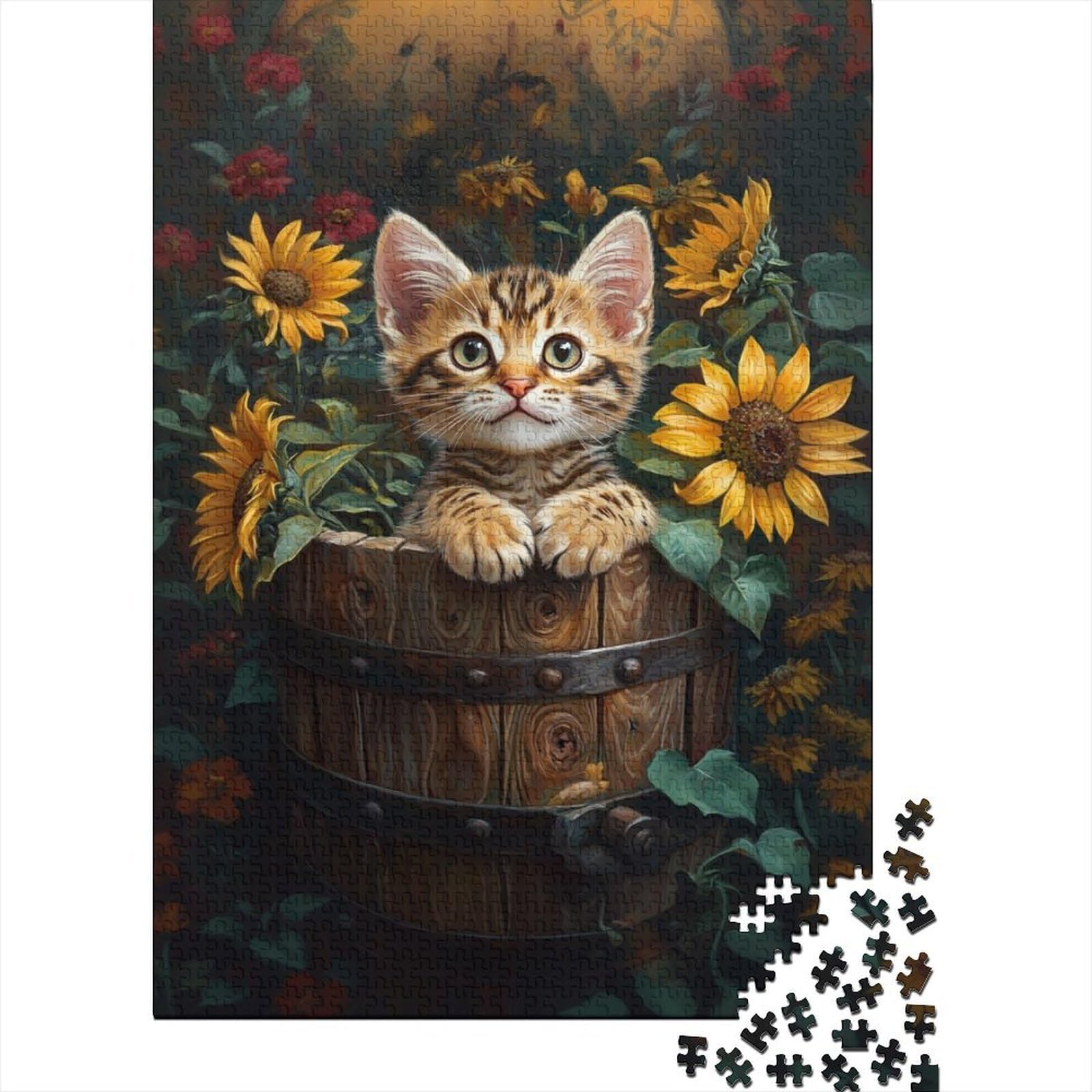 1000pcs Mini Puzzle for Family Cat Sunflower Barrel Present — image 1