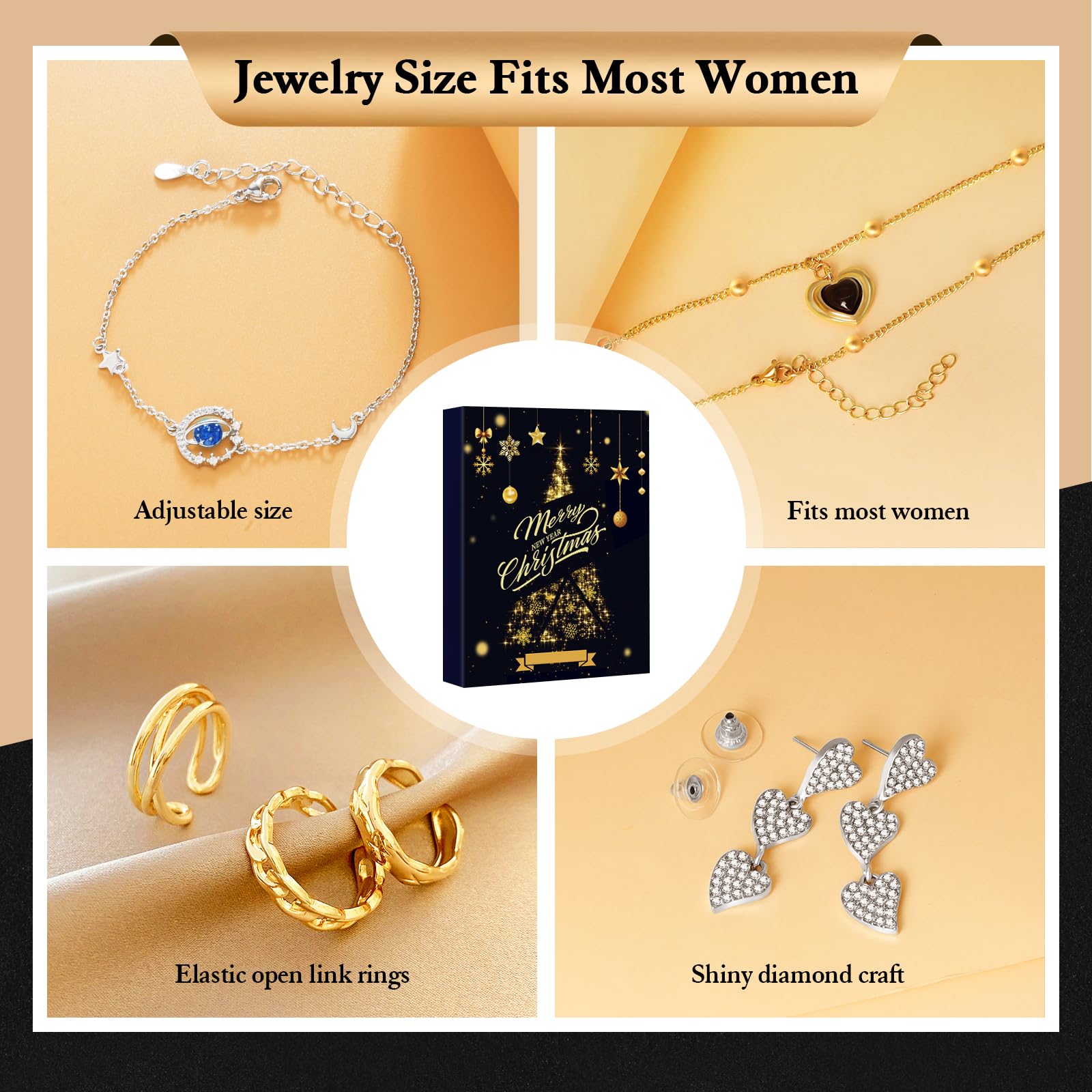 Calendario Avvento Gioielli Donna 2025, 24 Sorprese Di Natale Con Bracciali, Collane, Orecchini E Anelli, Regalo Originale Per Lei