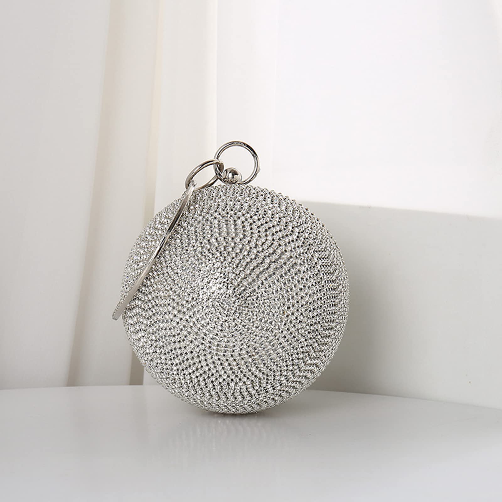 CORIOS Women's Round Ball Crystal Clutch Purse Rhinestones Evening Handbag Sparkly Sequin Glitter Shoulder Bag Bridal Wedding Purse Crossbody Bag for Wedding Banquet Prom Cocktail Party