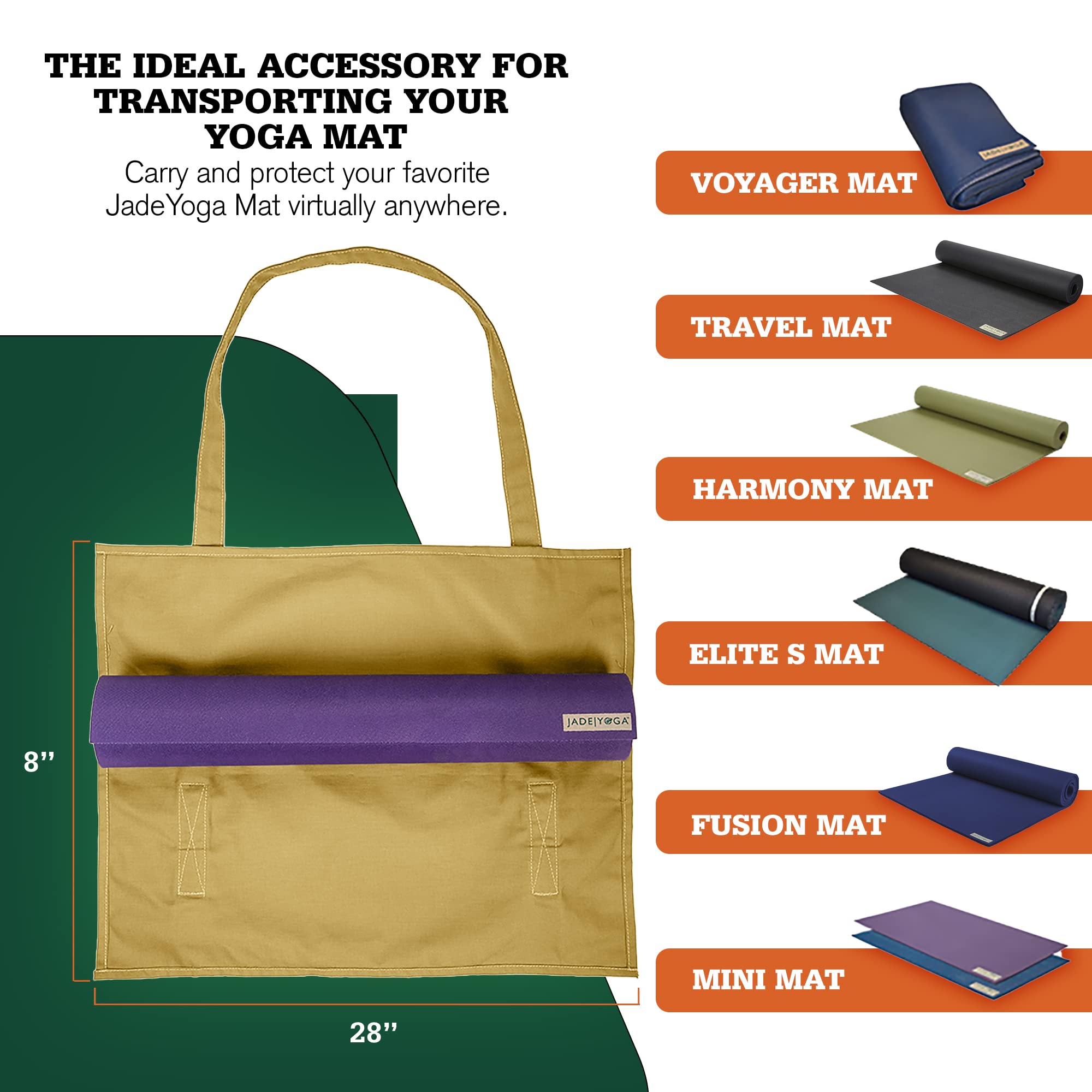 JadeYoga Parkia Matte Tragetasche, Bio-Baumwolle, Ente Yoga Matte Tragetasche, Yoga Matte Tasche mit verstellbarem Riemen, Herren Yoga Mattenhalter, Yoga Zubehör für Frauen, 66 x 20,3 x 1 0,2 cm Khaki