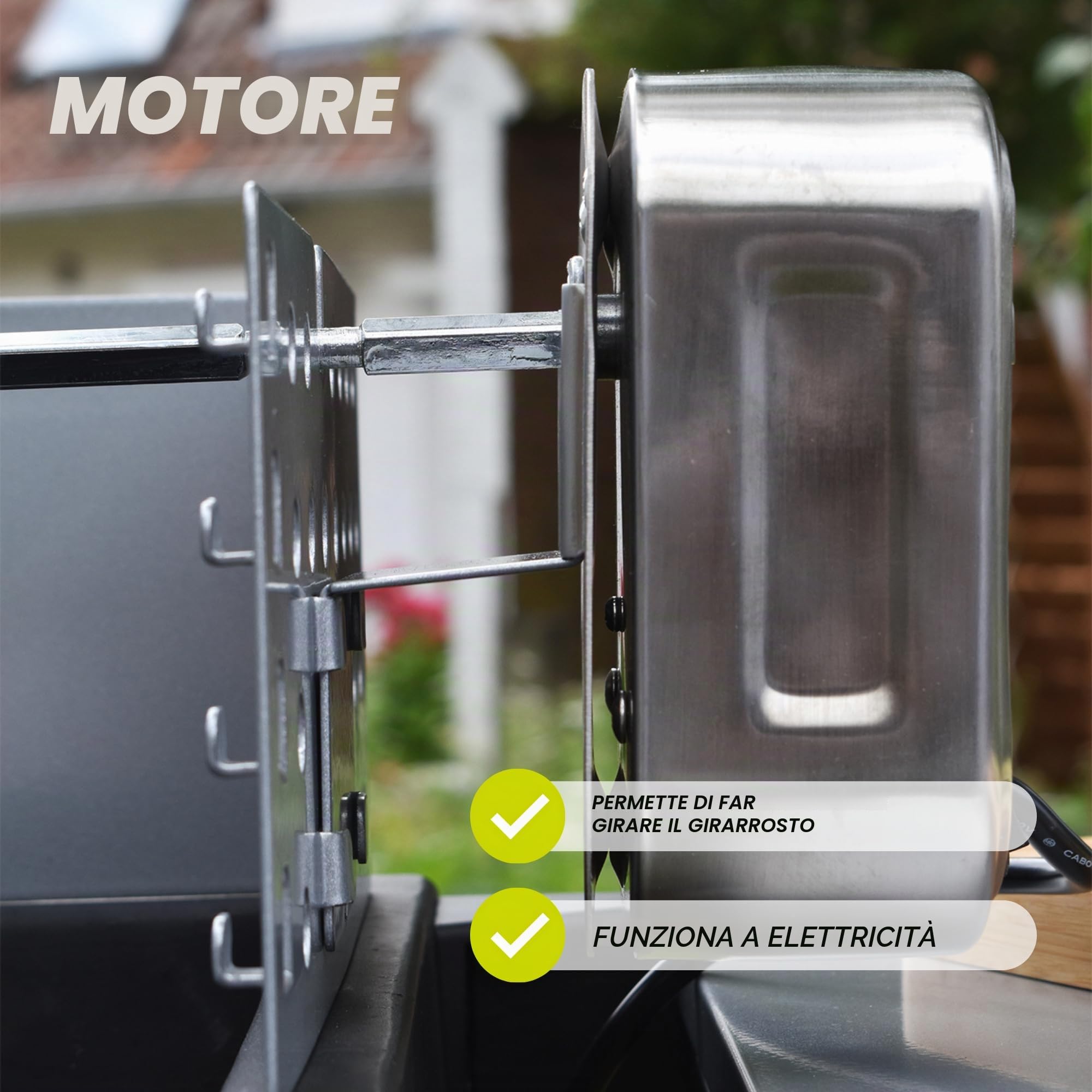 Cook’in Garden - Motore girarrosto elettrico in acciaio inox, 220 volt, compatibile con spiedo AC296, accessorio barbecue per carne e pollame, resistente e affidabile, per uso esterno