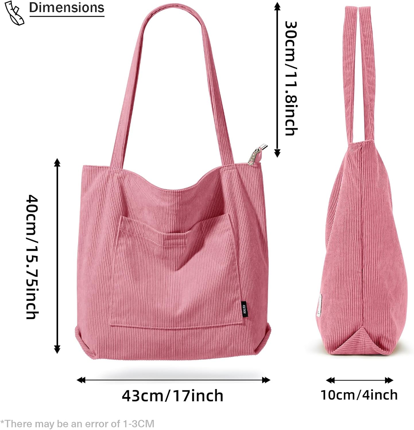 KALIDI Women Corduroy Tote Bag Large Shoulder Tote Bag with Zipper Pocket Casual Hobo Handbag Big Capacity Shopping Work Bag - Image 3