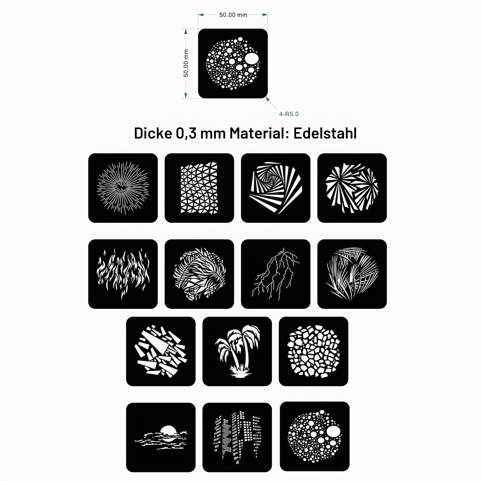 Gobos Set für DF DIGITALFOTO Optical Snoot Bowens Projektor, 14 Stück Edelstahl GOBO Grafikkarten für GOBO Projektor Bowens