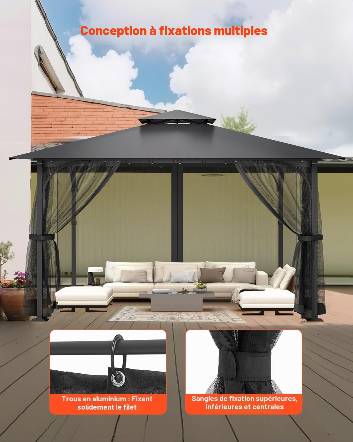 VEVOR Moustiquaire Tonnelle de 365,8x365,8x228,6 cm, Moustiquaire Gazebo Extérieur, avec Double Fermeture Éclair, Rideau de Tonnelle en Maille Anti-moucherons pour Jardin, Patio, Filet Uniquement