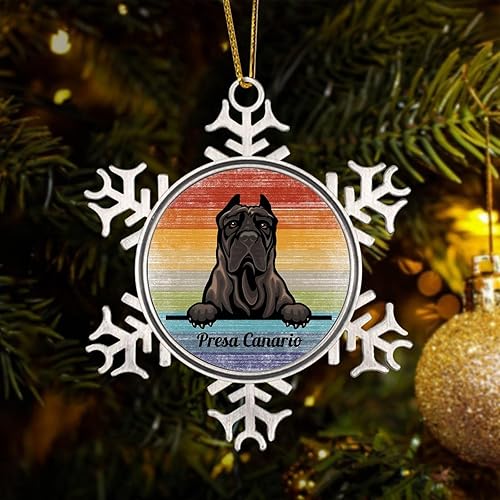 Miniatura 1 de Presa Canario Christmas Ornaments - Christmas Snowflake Ornament - Peeking Dog Pet Lover Dog Mom Metal Snowflake Ornament Xmas Tree Decor Gay Dog