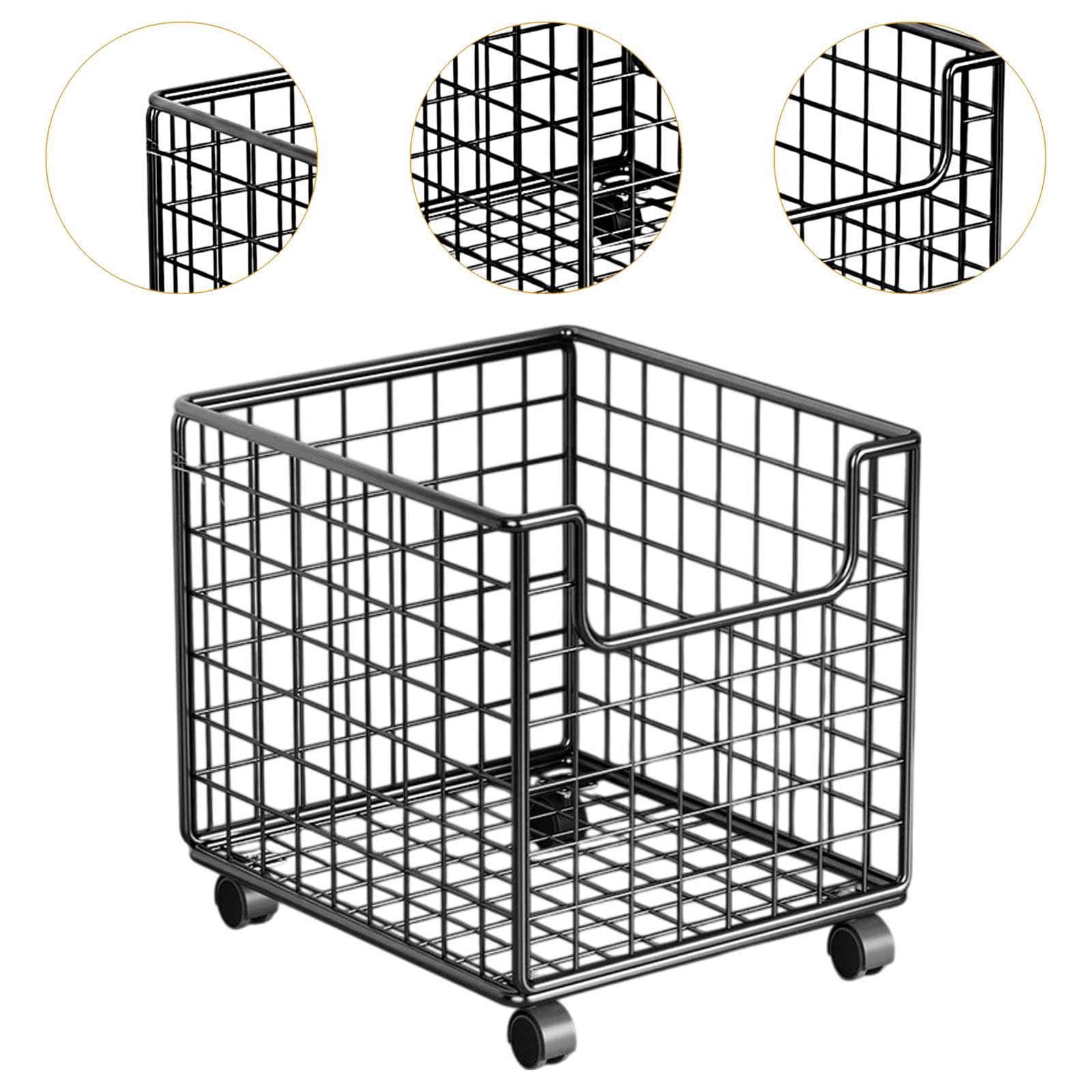 Carrito De Almacenamiento De Cocina De 2 Niveles, Cesta De Alambre Metálico Negra con Ruedas, Ahorra Espacio, Tamaño 40x44x28cm, Adaptable para Cocina, Dormitorio, Baño