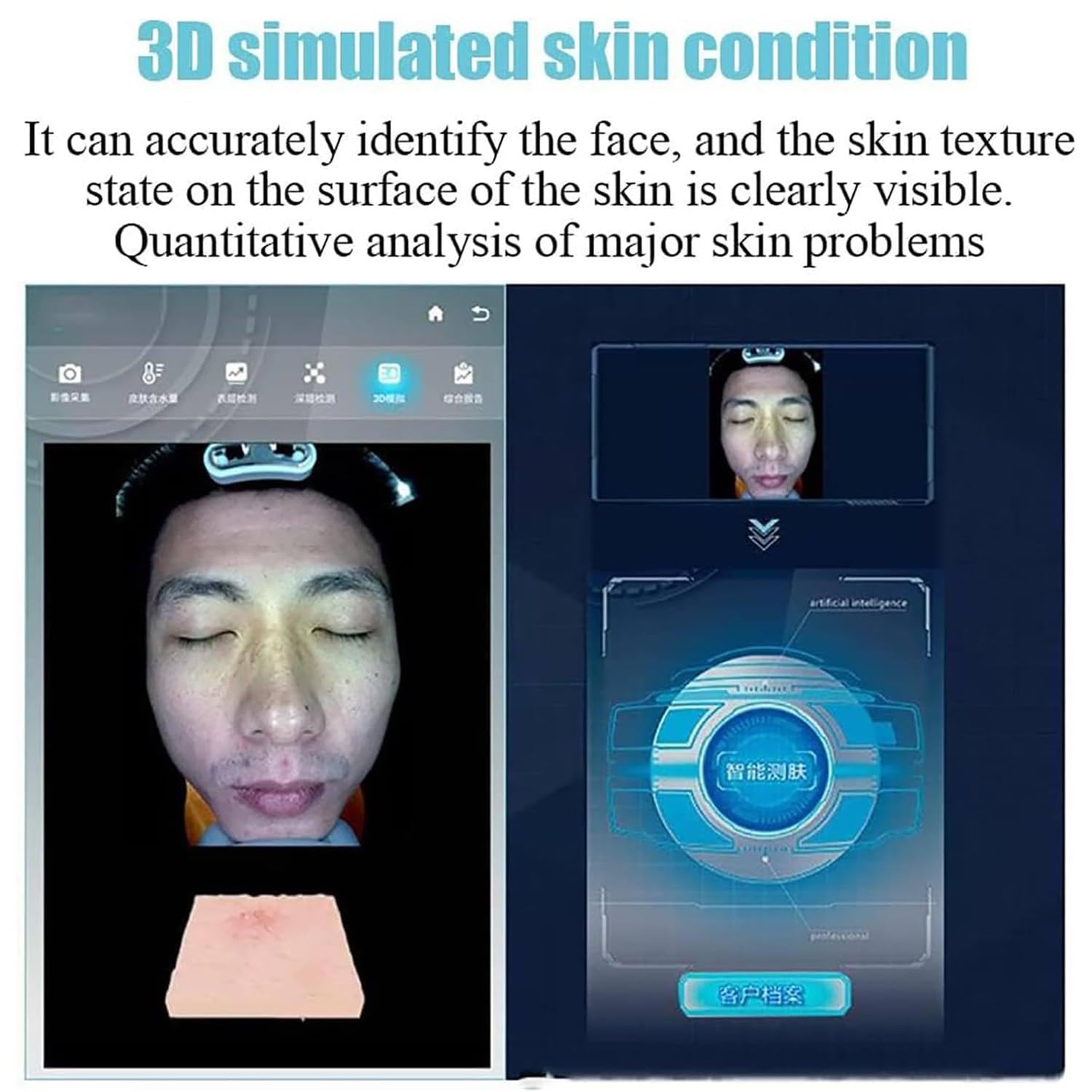 Qiang Smart Skin Detector Analysedetektor,3D-Hautsensor-Scannergerät mit 13,3-Zoll-HD-Bildschirm,KI-Gesichtserkennungstechnologie,8 Spektralanalysen,36 Millionen Pixel,für umfassende Haut,White