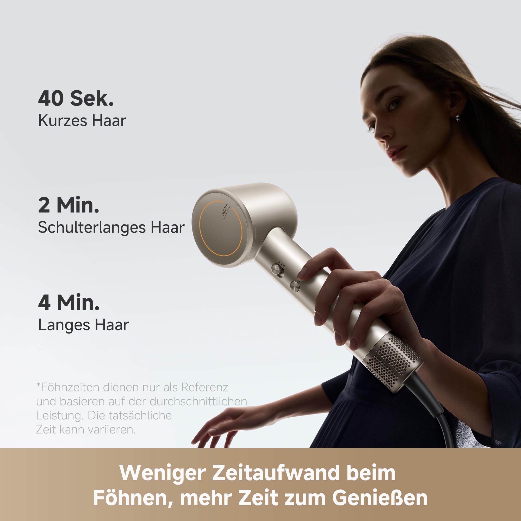 MOVA Shine 10 Haartrockner, schnelle Trock. m. Moisture Caring Tech, bürstenl. Motor m. 110.000 U/min, leise, Plasma-Ionen-Pflege, Konzentrator, NTC 1.000 t/s Wärmeregul., für zu Hause, Salon, Reisen